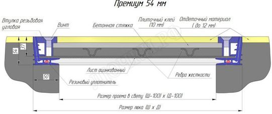 Напольный люк Премиум 54 мм 2 створки Напольный люк Премиум 54 мм 2 створки