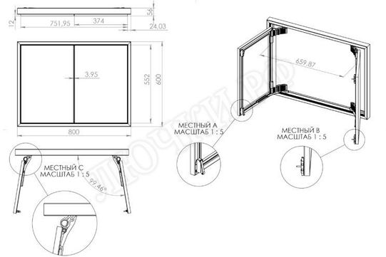 Люк под плитку Секрет 3.0, 2 створки 900*1250 Люк под плитку Секрет 3.0, 2 створки 900*1250