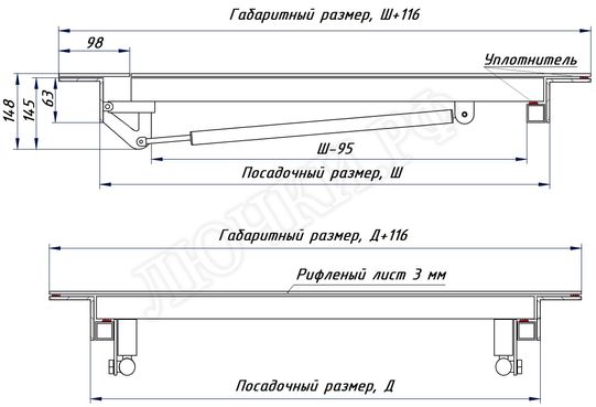 Напольный люк Дворник Уголок, нержавеющая сталь AISI 304, 2 створки Напольный люк Дворник Уголок, нержавеющая сталь AISI 304, 2 створки